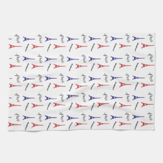 Eiffel Tower Paris Bonjour Kitchen Towel キッチンタオル (横)