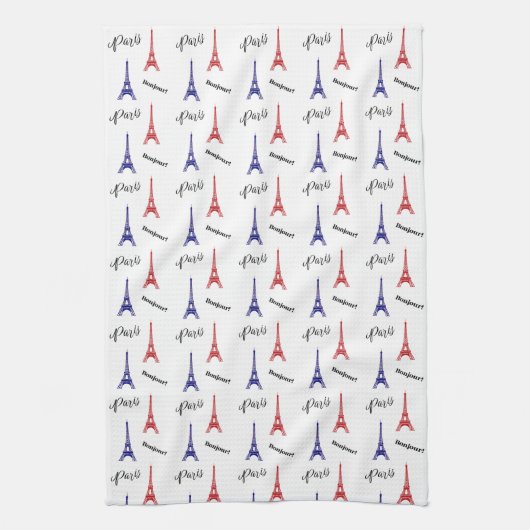 Eiffel Tower Paris Bonjour Kitchen Towel キッチンタオル (縦)