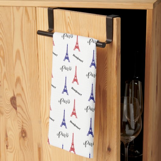 Eiffel Tower Paris Bonjour Kitchen Towel キッチンタオル (三つ折り)