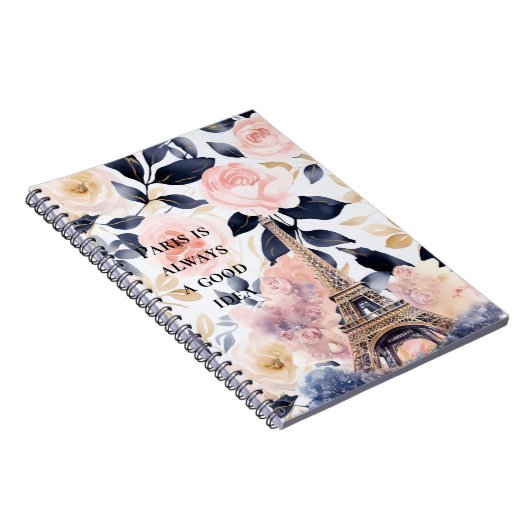 Eiffel Tower Paris Floral ノートブック (右側)