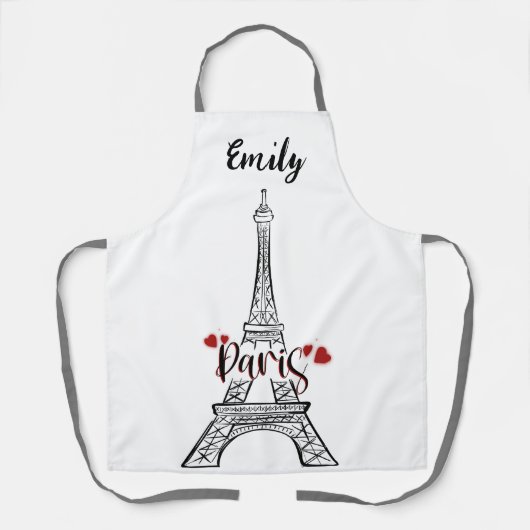 Eiffel Tower, Paris France Custom Name Apron エプロン (正面)