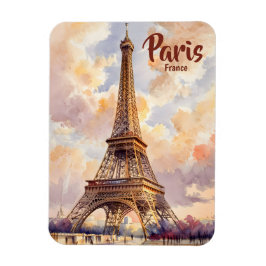 Eiffel Tower Paris Sunset Watercolor Travel Custom マグネット