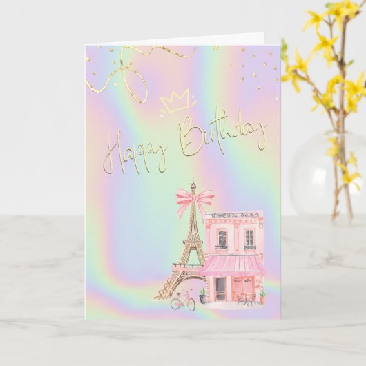 Eiffel Tower Parisian Holographic Birthday  カード (黄色い花)
