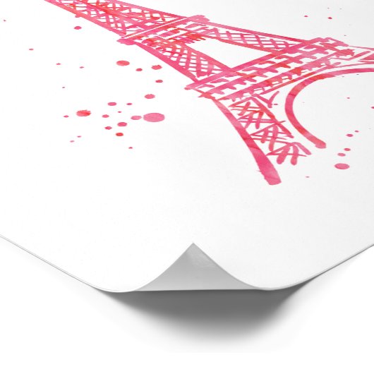 Eiffel Tower pink watercolor print poster ポスター (角)