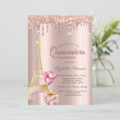 Eiffel Tower Present Balloons Rose Gold Drips  招待状 (スタンド正面)