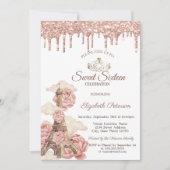 Eiffel Tower  Rose Gold Glitter Drips Sweet 16 招待状 (正面)