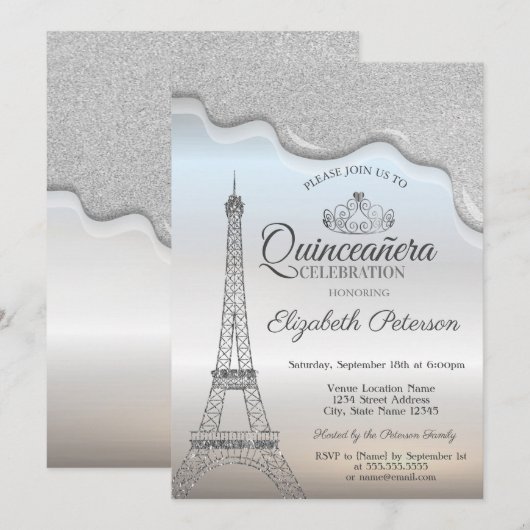 Eiffel Tower,Silver Drips キンセエラ 招待状 (正面/裏面)