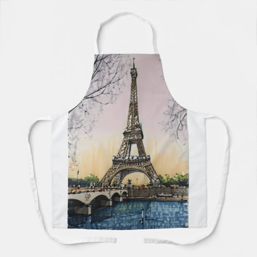 Eiffel Tower Sketch – Paris Landmark  エプロン (正面)