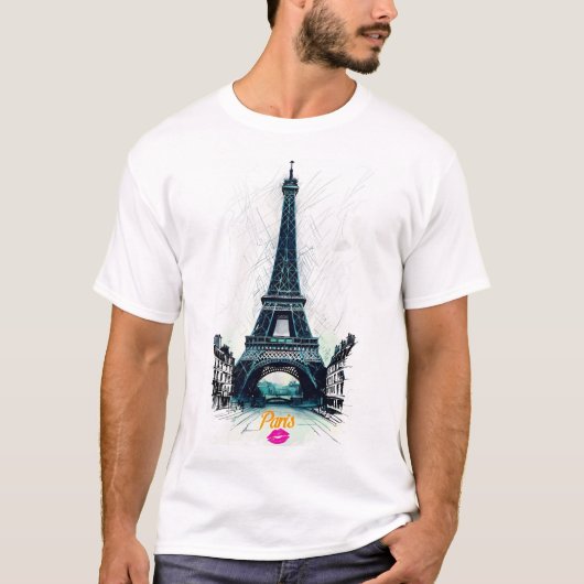 Eiffel Tower Sketch Print, Line Drawing, Paris Tシャツ (正面)