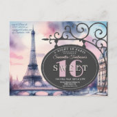Eiffel Tower Sweet 16 Birthday Invitation Postcard ポストカード (正面)