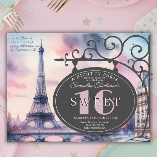 Eiffel Tower Sweet 16 Birthday Invitation Postcard ポストカード