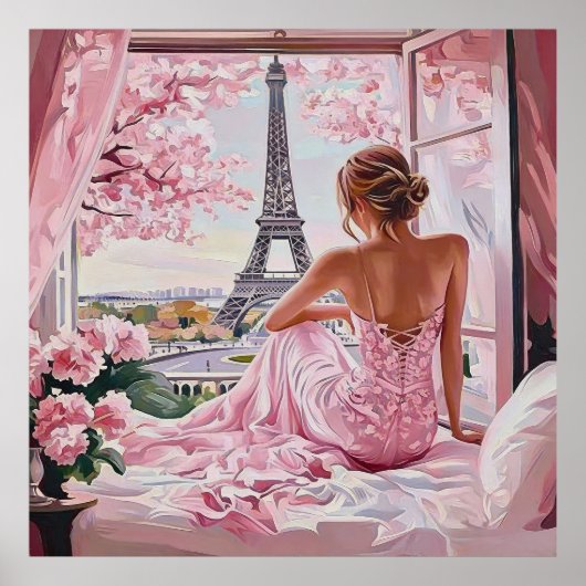 Eiffel Tower View in Pink ポスター (正面)