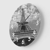 Eiffel Tower Wall Clock – Black and White Paris Ho ラージ壁時計 (傾斜)