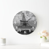 Eiffel Tower Wall Clock – Black and White Paris Ho ラージ壁時計 (ホーム)