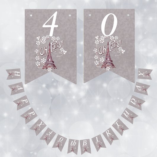 Eiffel Tower White Daisy Flowers Grey Birthday バンティングフラッグ