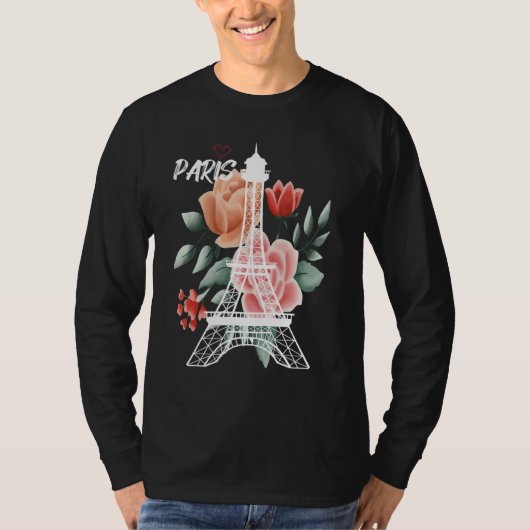 Eiffel Tower with Rose Love Paris France Souvenir Tシャツ (正面)