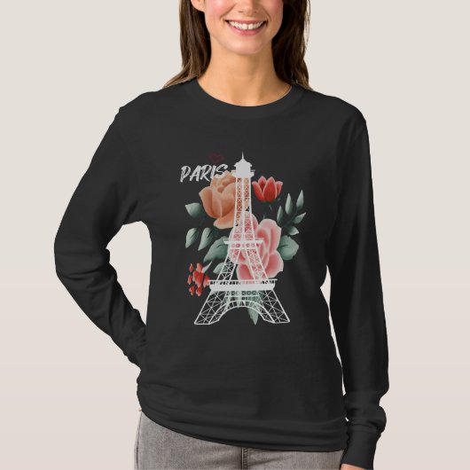 Eiffel Tower with Rose Love Paris France Souvenir Tシャツ (正面)