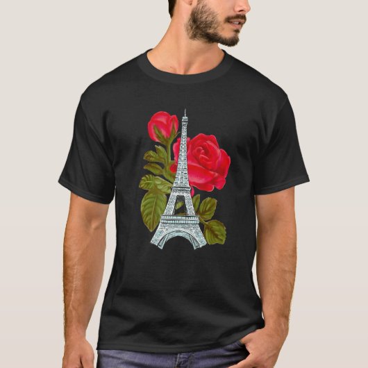 Eiffel Tower with Rose Love Paris Roses French Lov Tシャツ (正面)