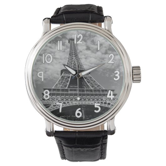 Eiffel Tower Wrist Watch – Black and White Paris 腕時計 (正面)