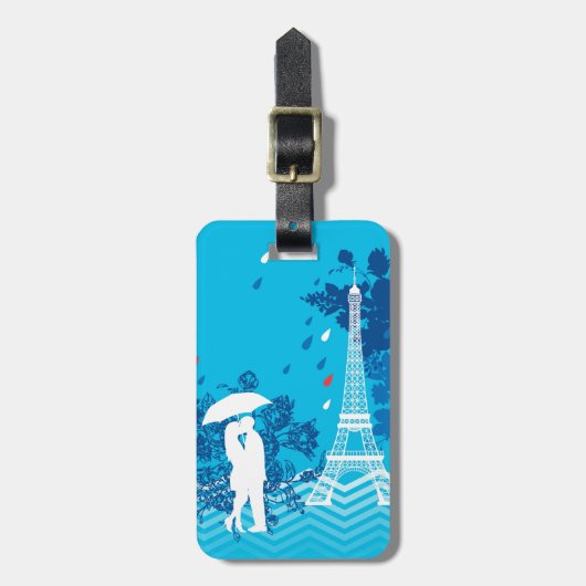 Eiffleタワーが付いているパリのカップル ラゲッジタグ (正面縦)