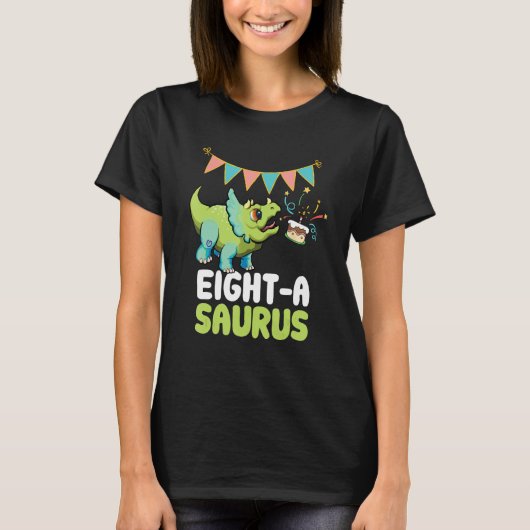 Eight a saurus Dinosaur Cute Kiddo Triceratops Tシャツ (正面)