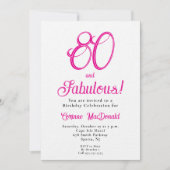 Eight and Fabulous Script Pink 80th Birthday Party 招待状 (正面)