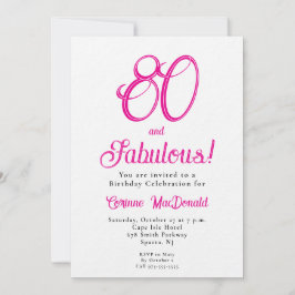 Eight and Fabulous Script Pink 80th Birthday Party 招待状