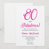 Eight and Fabulous Script Pink 80th Birthday Party 招待状 (正面/裏面)