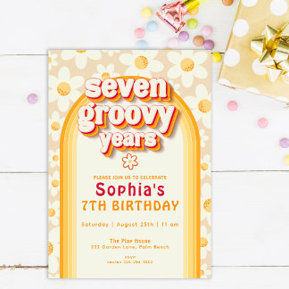 Eight Groovy Years 8誕生日フォト招待状 | ノートカード