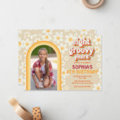 Eight Groovy Years 8誕生日フォト招待状 | ノートカード (正面/裏面インサイチュ)