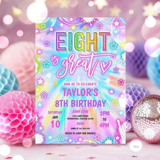 Eight Is 素晴らし Neon Glow 8th Birthdayパーティー 招待状