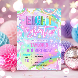 Eight Is 素晴らし Neon Glow 8th Birthdayパーティー 招待状