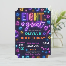 Eight Is 素晴らし Neon Glow 8th Birthdayパーティー 招待状
