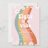 Eight is a Vibe グルービーダイジーレインボー 8歳の誕生日 招待状 (正面)