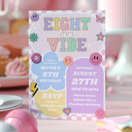 Eight Is A Vibe 名門私立校風の Patch 8th Birthday Party 招待状