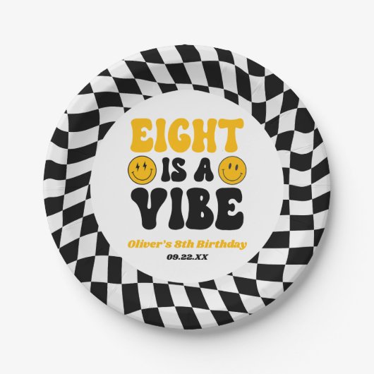 Eight Is A Vibe Retro Eighth 8th Birthday Party ペーパープレート (正面)