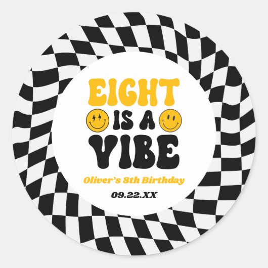 Eight Is A Vibe Retro Eighth 8th Birthday Party ラウンドシール (正面)