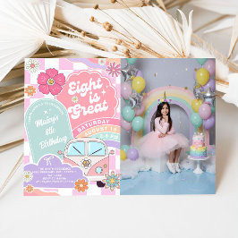  Eight is Great Rainbow Daisy Birthday 招待状