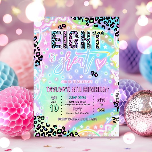 Eight Is Great Rainbow Leopard Print 8th Birthday 招待状