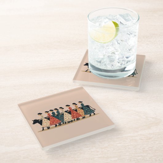 Eight Maids A Milking Cut-Out Stencil-Style 1 ガラスコースター (アングル)