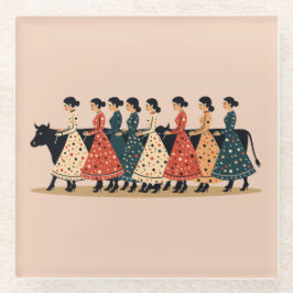 Eight Maids A Milking Cut-Out Stencil-Style 1 ガラスコースター