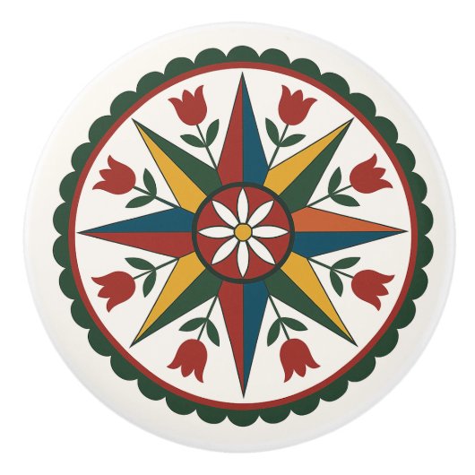 Eight-Ptスターフラワーペンシルバニアオランダ16進ノブ セラミックノブ (正面)