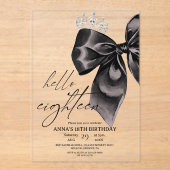 Eighteen Black Bow 18th Birthday Invitation アクリル招待状 (正面)