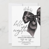 Eighteen Black Bow 18th Birthday Invitation 招待状 (正面)