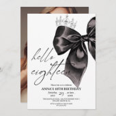 Eighteen Black Bow 18th Birthday Invitation 招待状 (正面/裏面)