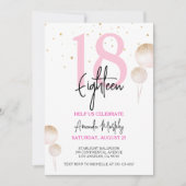 Eighteenth Birthday Invitation Pink Gold Glitter 招待状 (正面)