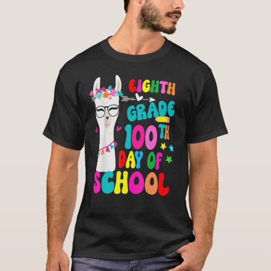 Eighth Grade 100 Days Smarter No Prob Llama Teache Tシャツ (正面)