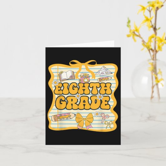 Eighth Grade Back To School Kids Girls Bow 8th Gra カード (黄色い花)