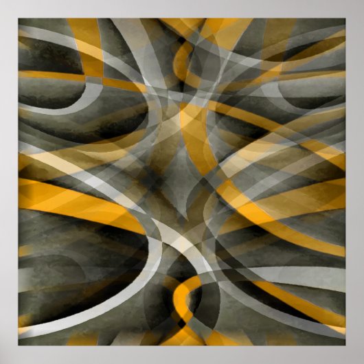 Eighties Retro Mustard Yellow and Grey Abstract Cu ポスター (正面)