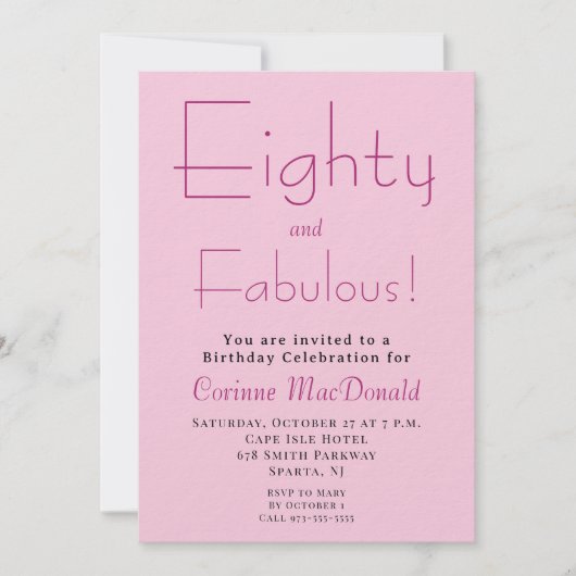 Eighty and Fabulous Blush Pink 80th Birthday 招待状 (正面)